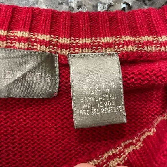 Oscar de la Renta Red Plaid Knit Sweater Men’s XXL 100% Cotton Vintage Style Pul - Picture 3 of 7